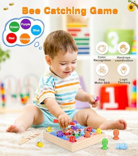 COOLJOY magnético Juegos de Pesca para Niños Juegos Montessori Niños Juguete, Juego de Pescar，2 en 1 Juguetes Sensoriales Educativos Montessori 1 2 3 Años