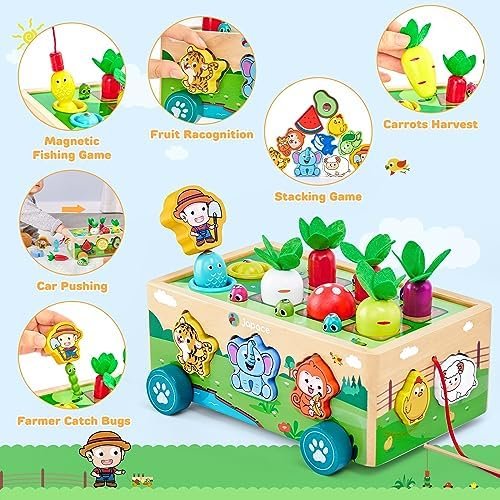 Juguetes Montessori Niños Niña 1 2 3 Años, Juguetes Magneticos de Madera con Juego de Pescar y Puzzles, Juegos Educativos Bebe 1 Año Cumpleaños Navidad Regalo