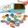 Juguetes de Madera Juego de Pesca, Victse Juegos Montessori Niños 2 Años Juego de Pesca Magnética, Niño de Madera Educativo Juguete, Juegos Niños para Desarrollo (Azul)