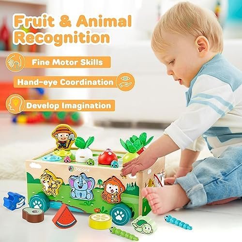 Juguetes Montessori Niños Niña 1 2 3 Años, Juguetes Magneticos de Madera con Juego de Pescar y Puzzles, Juegos Educativos Bebe 1 Año Cumpleaños Navidad Regalo