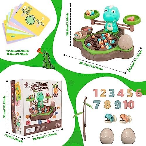 Juegos Magnéticos de Pesca 4 en 1, Juguetes Montessori con Juego de Equilibrio y Números de Aprendizaje,Juegos Educativos con 21 Peces 2 Cañas de Pescar 10 Tarjetas de Doble Cara de 3 años