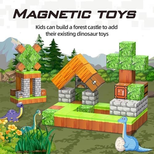 JauniQ Bloques magnéticos, Juego de Mundo magnético Build Mine, Juguetes para niños y niñas de 3, 4, 5, 6, 7, 8 años, Juguetes sensoriales Stem para niños pequeños