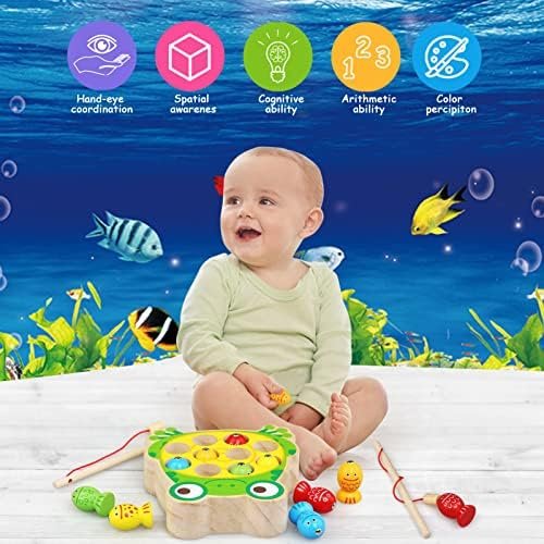 JoyPlus Juguetes Educativos Montessori, Juego de Pesca Magnético, Madera, Regalo Cumpleaños para Niños 2-5 Años (Rana)
