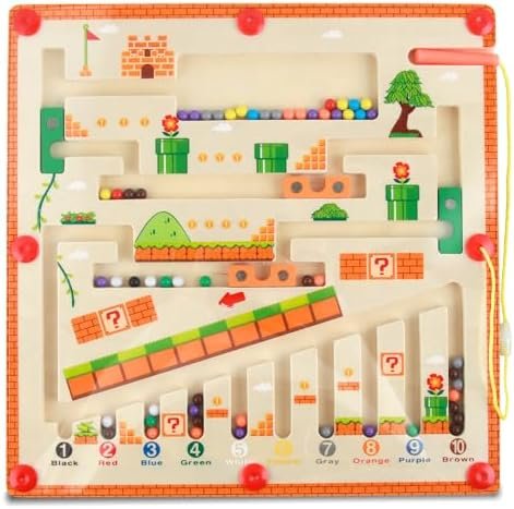 WDJLNZB Laberinto Magnetico Juguetes Montessori Madera 3 4 5 6 7 Años, Aprendiendo Colores Juego de Contar y Clasificar Juegos Educativos Regalos para Niña Niño
