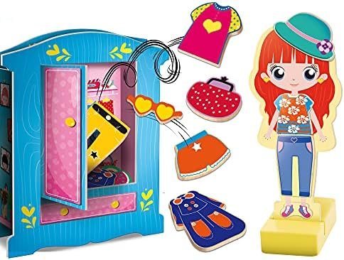Liscianigiochi - Jouer Apprender Bois magnética-85897 L-Montessori – Muñeca de Madera con Ropa de Moda magnética – Juego Educativo Preescolar para niños a Partir de 4 años-85897 (85897)