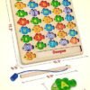 Coogam Juego de pesca con números magnéticos del alfabeto, letras ABC de madera, rompecabezas a juego de colores, juguete educativo Montessori de motor fino para niños preescolares de 3, 4, 5 años