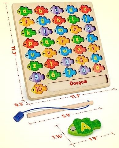 Coogam Juego de pesca con números magnéticos del alfabeto, letras ABC de madera, rompecabezas a juego de colores, juguete educativo Montessori de motor fino para niños preescolares de 3, 4, 5 años