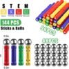Jvchengxi 144 Piezas Construcciones Magneticas Niños, Bloques de Construcción Magnéticos Palos, Montessori Juguetes de Construccion Apilables, Juguetes Educativos Regalos Set para Adultos y Niños