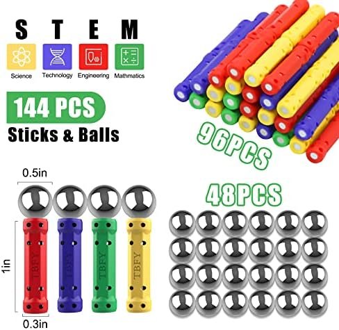 Jvchengxi 144 Piezas Construcciones Magneticas Niños, Bloques de Construcción Magnéticos Palos, Montessori Juguetes de Construccion Apilables, Juguetes Educativos Regalos Set para Adultos y Niños