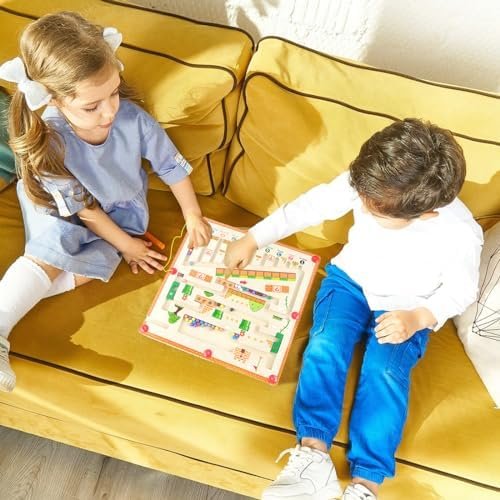 WDJLNZB Laberinto Magnetico Juguetes Montessori Madera 3 4 5 6 7 Años, Aprendiendo Colores Juego de Contar y Clasificar Juegos Educativos Regalos para Niña Niño