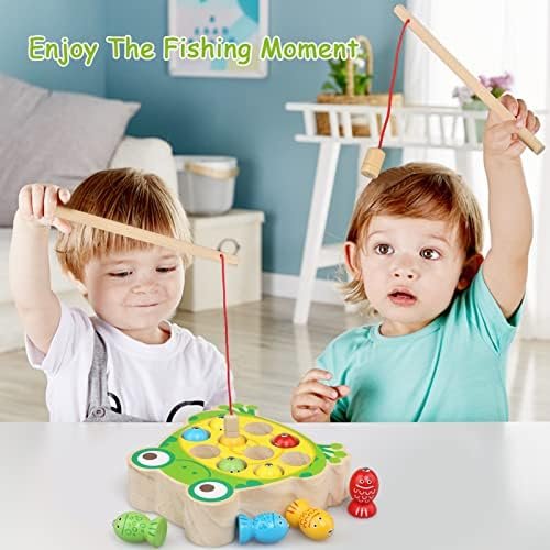 JoyPlus Juguetes Educativos Montessori, Juego de Pesca Magnético, Madera, Regalo Cumpleaños para Niños 2-5 Años (Rana)