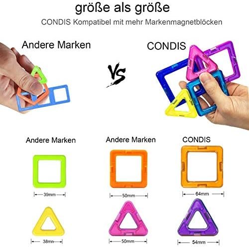 CONDIS 120 Piezas Bloques de Construcción Magnéticos, Juguetes Niños de 3 4 5 6 7 8 Años Juegos Educativos Viaje Juego de Imanes magneticas para Niños Niñas Montessori Regalos