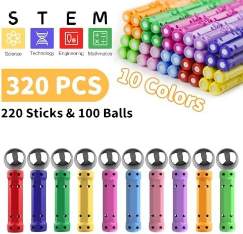 Jvchengxi 320 Piezas Construcciones Magneticas Niños, Bloques de Construcción Magnéticos Palos, Montessori Juguetes de Construccion Apilables, Juguetes Educativos Regalos Set para Adultos y Niños