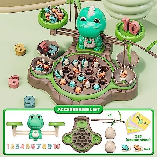 Juegos Magnéticos de Pesca 4 en 1, Juguetes Montessori con Juego de Equilibrio y Números de Aprendizaje,Juegos Educativos con 21 Peces 2 Cañas de Pescar 10 Tarjetas de Doble Cara de 3 años