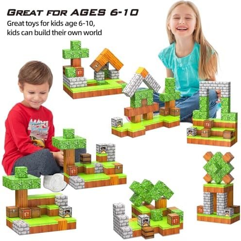 JauniQ Bloques magnéticos, Juego de Mundo magnético Build Mine, Juguetes para niños y niñas de 3, 4, 5, 6, 7, 8 años, Juguetes sensoriales Stem para niños pequeños