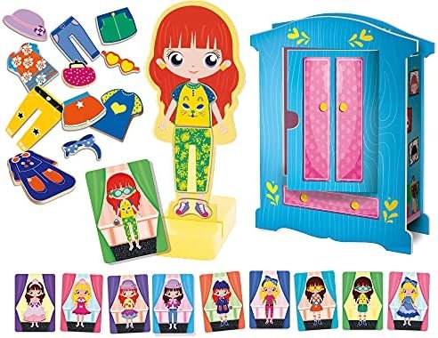 Liscianigiochi - Jouer Apprender Bois magnética-85897 L-Montessori – Muñeca de Madera con Ropa de Moda magnética – Juego Educativo Preescolar para niños a Partir de 4 años-85897 (85897)