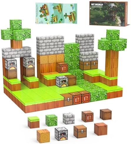 JauniQ Bloques magnéticos, Juego de Mundo magnético Build Mine, Juguetes para niños y niñas de 3, 4, 5, 6, 7, 8 años, Juguetes sensoriales Stem para niños pequeños