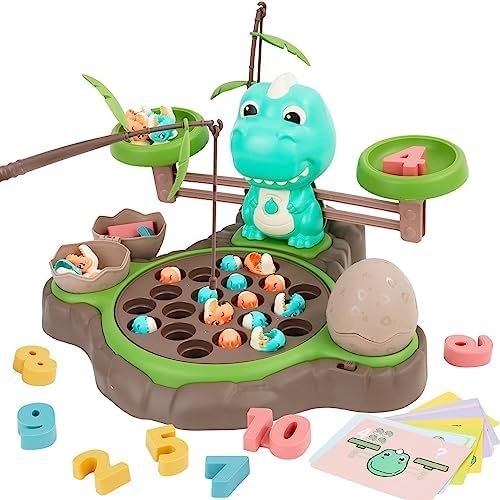 Juegos Magnéticos de Pesca 4 en 1, Juguetes Montessori con Juego de Equilibrio y Números de Aprendizaje,Juegos Educativos con 21 Peces 2 Cañas de Pescar 10 Tarjetas de Doble Cara de 3 años