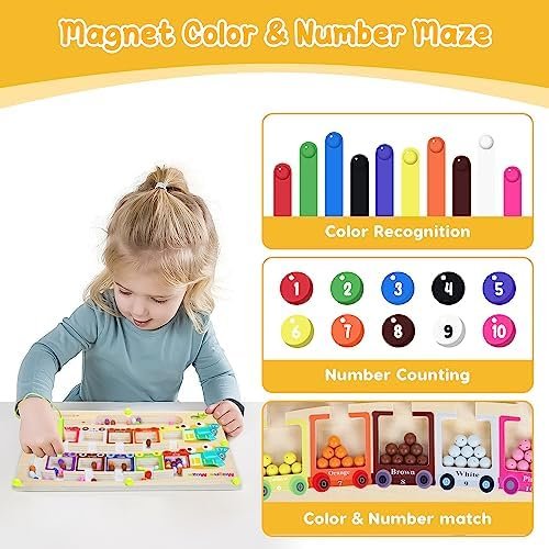 Juguetes Magnético de MaderaJuguetes Educativos Montessori Juego de Combinación de Colores & Clasificación Motricidad Fina Juguetesjuegos educativos niños 3 4 5 6 7 años de regalo (A-Train-Stil)