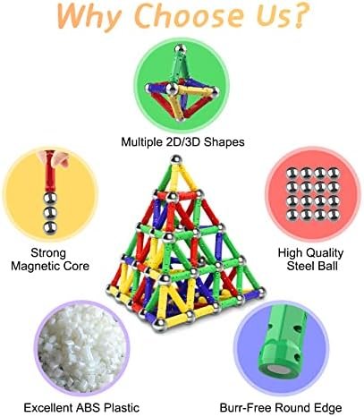Jvchengxi 144 Piezas Construcciones Magneticas Niños, Bloques de Construcción Magnéticos Palos, Montessori Juguetes de Construccion Apilables, Juguetes Educativos Regalos Set para Adultos y Niños