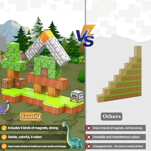 JauniQ Bloques magnéticos, Juego de Mundo magnético Build Mine, Juguetes para niños y niñas de 3, 4, 5, 6, 7, 8 años, Juguetes sensoriales Stem para niños pequeños