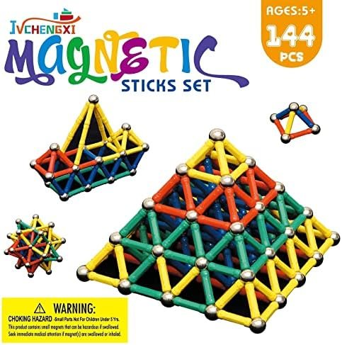 Jvchengxi 144 Piezas Construcciones Magneticas Niños, Bloques de Construcción Magnéticos Palos, Montessori Juguetes de Construccion Apilables, Juguetes Educativos Regalos Set para Adultos y Niños