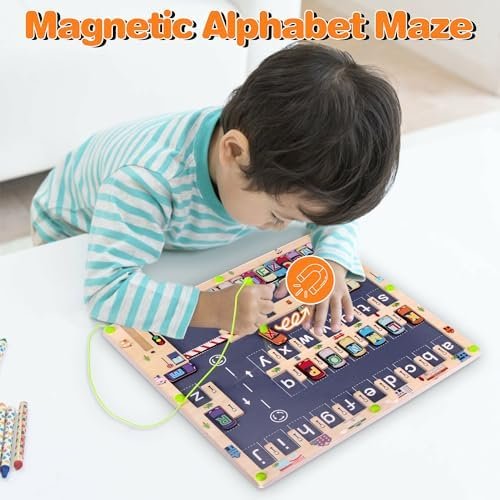 Tenuiskft Laberinto Magnetico Montessori Juguetes Niños 3 4 5 Años,Juegos Educativos para Aprender el Alfabeto, Juegos de Motricidad Fina para Aprender el Alfabeto, Regalo para Niños
