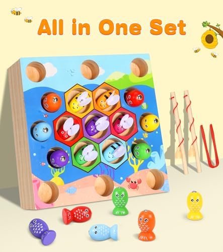 COOLJOY magnético Juegos de Pesca para Niños Juegos Montessori Niños Juguete, Juego de Pescar，2 en 1 Juguetes Sensoriales Educativos Montessori 1 2 3 Años