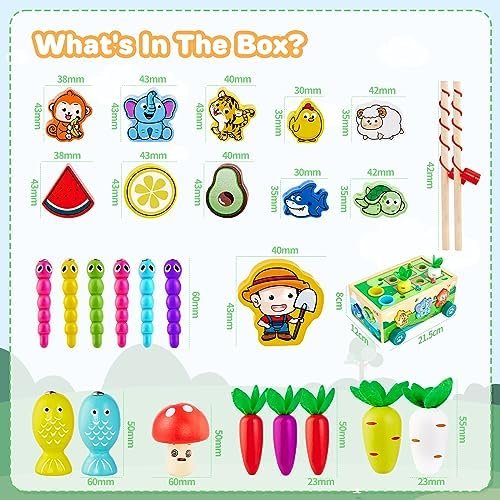 Juguetes Montessori Niños Niña 1 2 3 Años, Juguetes Magneticos de Madera con Juego de Pescar y Puzzles, Juegos Educativos Bebe 1 Año Cumpleaños Navidad Regalo
