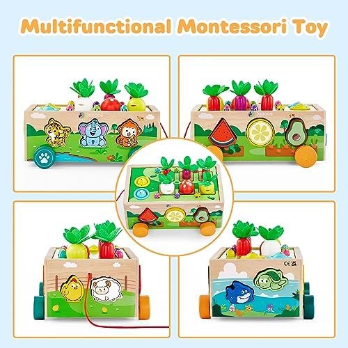Juguetes Montessori Niños Niña 1 2 3 Años, Juguetes Magneticos de Madera con Juego de Pescar y Puzzles, Juegos Educativos Bebe 1 Año Cumpleaños Navidad Regalo