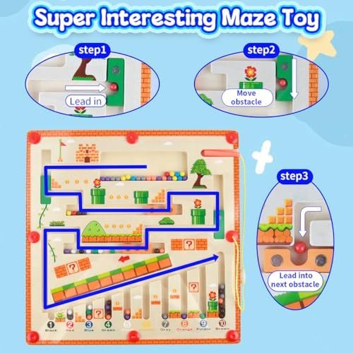 WDJLNZB Laberinto Magnetico Juguetes Montessori Madera 3 4 5 6 7 Años, Aprendiendo Colores Juego de Contar y Clasificar Juegos Educativos Regalos para Niña Niño