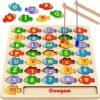 Coogam Juego de pesca con números magnéticos del alfabeto, letras ABC de madera, rompecabezas a juego de colores, juguete educativo Montessori de motor fino para niños preescolares de 3, 4, 5 años