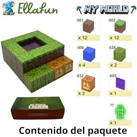 Ellafun MyWorld - Bloques de construcción magnéticos - 32 Piezas - Construcción Portal Twilight Forest - Juguete Montessori a Partir de 3 años para niños y niñas - CREA tu Propio Mundo