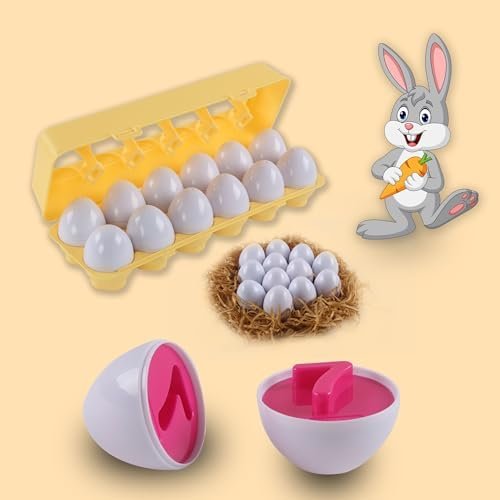 Rshuhx Regalos de Pascua para Niños Huevos Juego para Niños Reconocimiento de Colores y Números Juguetes MontessoriMotora Fina Educativa para Niños de 1 2 3 4 años (Reutilizable)