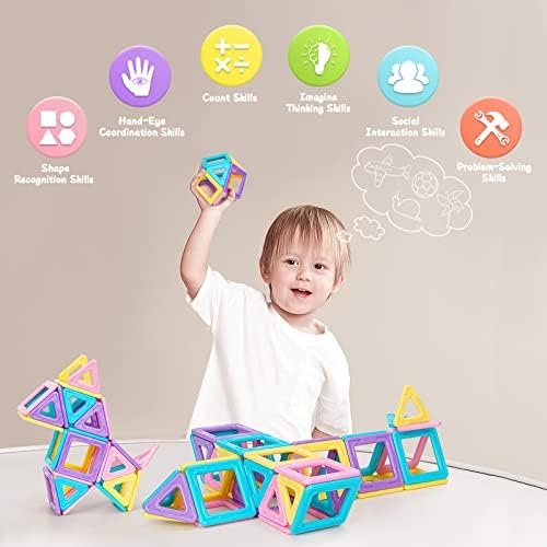 Kizmyee Bloques de construcción magnéticos, Macaron magnético Juguetes niños Juego magnético Bloques de construcción magnéticos 42 Piezas, Juguete Educativo Juguete Regalo para niños 3-8 años