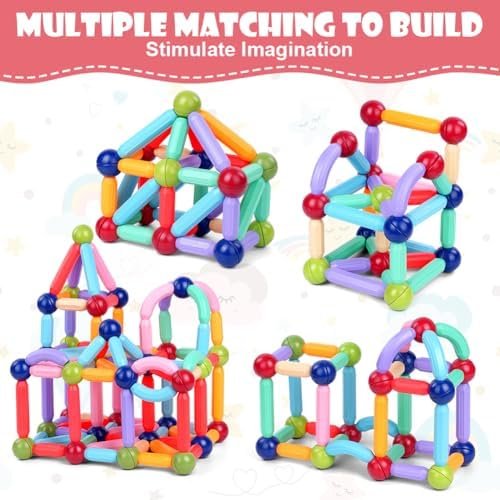 OSDUE 136PCS Juegos de Bloques de Construcción Magnéticos, Juguetes de Varillas Magnéticas, Juegos Educativos de Bloques de Construcción Magnéticos, Juguetes Montessori, Jjuegos de Juguetes Educativos