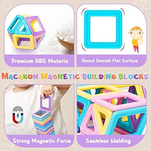 Kizmyee Bloques de construcción magnéticos, Macaron magnético Juguetes niños Juego magnético Bloques de construcción magnéticos 42 Piezas, Juguete Educativo Juguete Regalo para niños 3-8 años