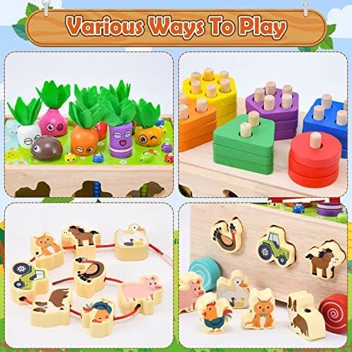 6 in 1 Juguetes Montessori de Madera 1 2 3 Años, Colores Formas Clasificar& Juguetes para apilar y Encajar &Juguete de enhebrar&Juegos magnéticos&Animales de Granja, Juguete Educativo para Bebé Niños