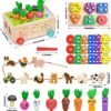 6 in 1 Juguetes Montessori de Madera 1 2 3 Años, Colores Formas Clasificar& Juguetes para apilar y Encajar &Juguete de enhebrar&Juegos magnéticos&Animales de Granja, Juguete Educativo para Bebé Niños