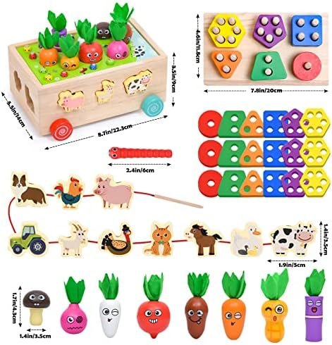 6 in 1 Juguetes Montessori de Madera 1 2 3 Años, Colores Formas Clasificar& Juguetes para apilar y Encajar &Juguete de enhebrar&Juegos magnéticos&Animales de Granja, Juguete Educativo para Bebé Niños