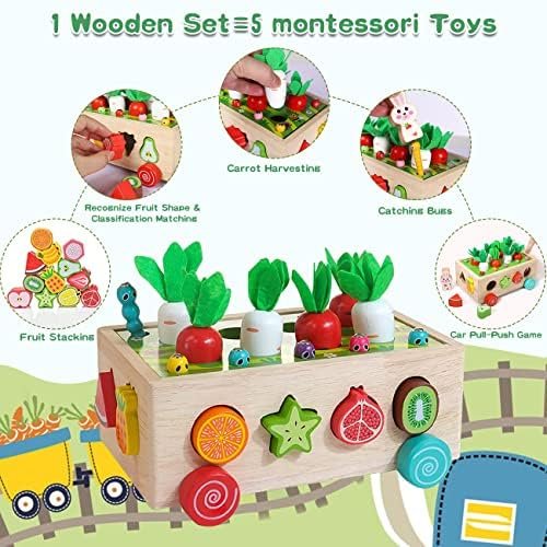 Juguetes Montessori Madera 1 Años, Montessori Educativos Juegos Niños 1 2 3 4 5 años, Juguete Magneticos con Juego de Pescar y Puzzles para de 1-5 Años Regalos de Cumpleaños Navidad