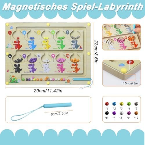 AIVORO Laberinto Magnetico de Colores y Números, Juguetes Montessori de Madera, Juego Educativo para Regalos Cumpleaños Niños, Juego Motricidad Fina 3 4 5 6 Años