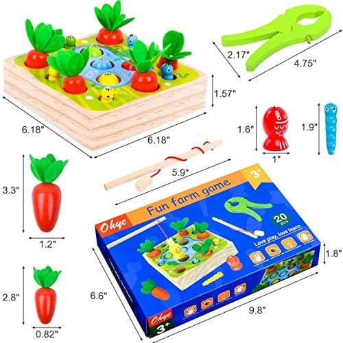Felly Juguetes Montessori 1 Año, Juguetes de Madera Rompecabezas Zanahorias Clasificación Juego de Pesca Juguetes Educativos Niños, Temprano Regalo de Cumpleaños Navidad para Bebés de 1-3 años