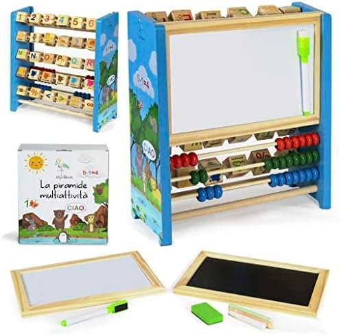 Juegos Montessori 2 3 4 5 Años, Juegos Niños, Juego Pirámide Regalo Bebé Niña Juguetes Educativos de Madera con Pizarra Magnética Ábaco Cubo