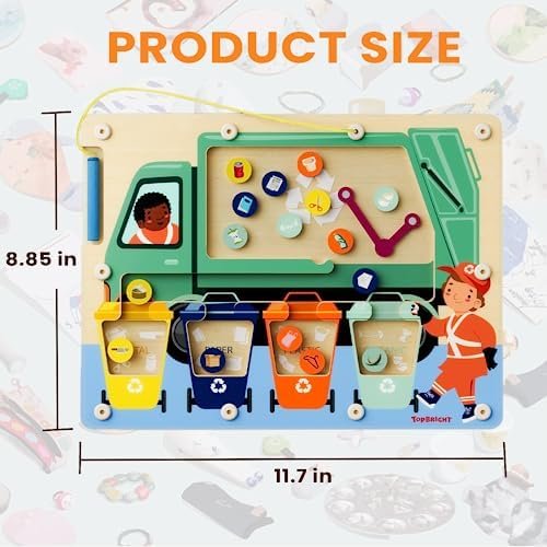 TOP BRIGHT Tablero de laberinto magnético Montessori juguetes para niños de 3 a 5 años, juego de clasificación de imanes de basura de madera, juguetes educativos, juguete de viaje para niños pequeños,