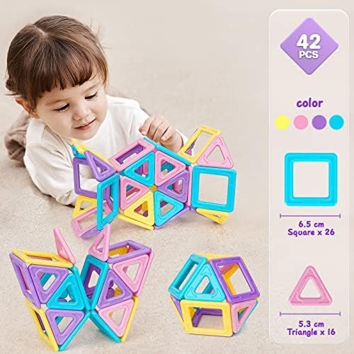 Kizmyee Bloques de construcción magnéticos, Macaron magnético Juguetes niños Juego magnético Bloques de construcción magnéticos 42 Piezas, Juguete Educativo Juguete Regalo para niños 3-8 años