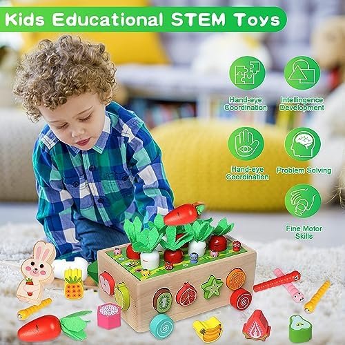 Juguetes Montessori Madera 1 Años, Montessori Educativos Juegos Niños 1 2 3 4 5 años, Juguete Magneticos con Juego de Pescar y Puzzles para de 1-5 Años Regalos de Cumpleaños Navidad