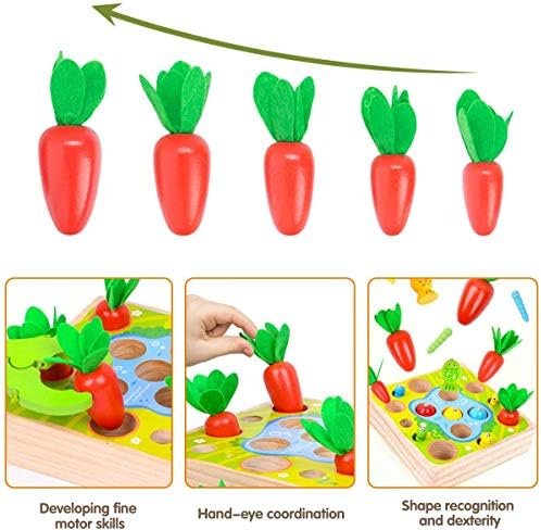 Felly Juguetes Montessori 1 Año, Juguetes de Madera Rompecabezas Zanahorias Clasificación Juego de Pesca Juguetes Educativos Niños, Temprano Regalo de Cumpleaños Navidad para Bebés de 1-3 años