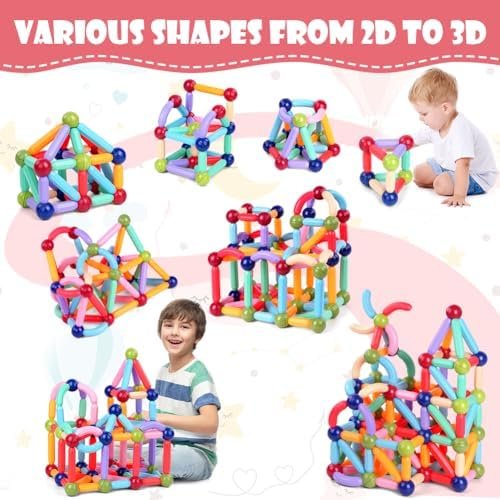 OSDUE 136PCS Juegos de Bloques de Construcción Magnéticos, Juguetes de Varillas Magnéticas, Juegos Educativos de Bloques de Construcción Magnéticos, Juguetes Montessori, Jjuegos de Juguetes Educativos
