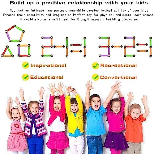 McDou Set Palos magnéticos y Bolas, 140PCS, Juguetes educativos de construcción, para niños